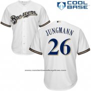 Camiseta Beisbol Hombre Milwaukee Brewers Taylor Jungmann Blanco Autentico Collection Cool Base Custom