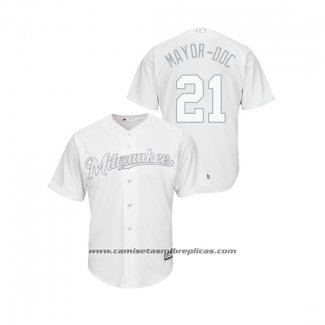 Camiseta Beisbol Hombre Milwaukee Brewers Travis Shaw 2019 Players Weekend Replica Blanco