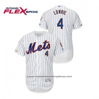 Camiseta Beisbol Hombre New York Mets Jed Lowrie 150th Aniversario Patch Autentico Flex Base Blanco