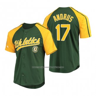 Camiseta Beisbol Hombre Oakland Athletics Elvis Andrus Replica Button Down Raglan Verde