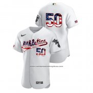 Camiseta Beisbol Hombre Oakland Athletics Mike Fiers 2020 Stars & Stripes 4th of July Blanco