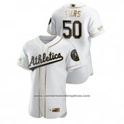 Camiseta Beisbol Hombre Oakland Athletics Mike Fiers Golden Edition Autentico Blanco