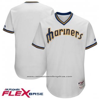 Camiseta Beisbol Hombre Seattle Mariners Blanco 1977 Turn Back The Cloc Flex Base