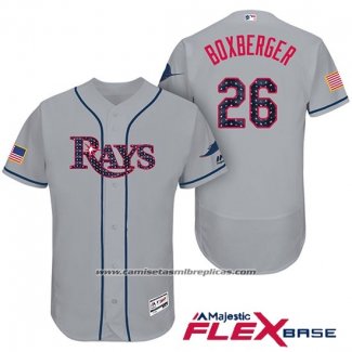 Camiseta Beisbol Hombre Tampa Bay Rays 2017 Estrellas y Rayas Brad Boxberger Gris Flex Base