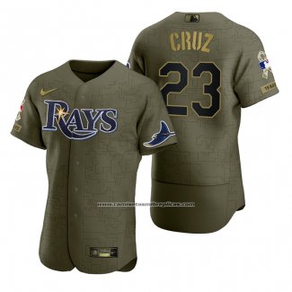 Camiseta Beisbol Hombre Tampa Bay Rays Nelson Cruz Camuflaje Digital Verde 2021 Salute To Service