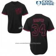 Camiseta Beisbol Hombre Washington Nationals Bryce Harper 34 Negro Fashion Cool Base