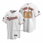 Camiseta Beisbol Hombre Washington Nationals Personalizada Gold-Trimmed Championship Replica Blanco