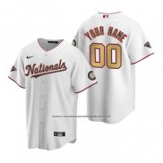 Camiseta Beisbol Hombre Washington Nationals Personalizada Gold-Trimmed Championship Replica Blanco