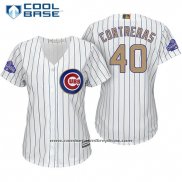 Camiseta Beisbol Mujer Chicago Cubs 40 Willson Contreras Blanco Oro Cool Base