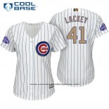 Camiseta Beisbol Mujer Chicago Cubs 41 John Lackey Blanco Oro Cool Base