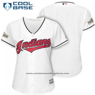 Camiseta Beisbol Mujer Cleveland Indians 2017 Postemporada Blanco Cool Base