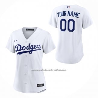 Camiseta Beisbol Mujer Los Angeles Dodgers Primera Replica Personalizada Blanco