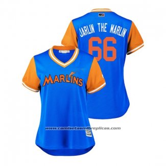 Camiseta Beisbol Mujer Miami Marlins Jarlin Garcia 2018 LLWS Players Weekend Jarlin The Marlin Azul