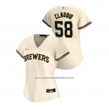 Camiseta Beisbol Mujer Milwaukee Brewers Alex Claudio 2020 Replica Primera Crema
