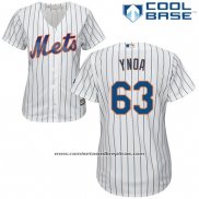 Camiseta Beisbol Mujer New York Mets 63 Gabriel Ynoa Blanco Cool Base