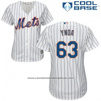 Camiseta Beisbol Mujer New York Mets 63 Gabriel Ynoa Blanco Cool Base