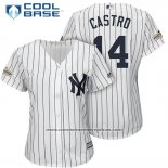 Camiseta Beisbol Mujer New York Yankees 2017 Postemporada Starlin Castro Blanco Cool Base