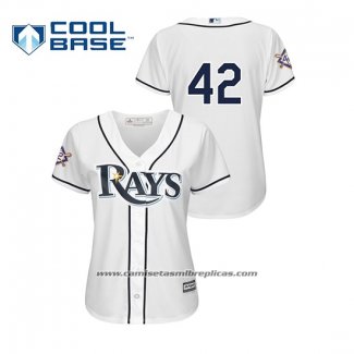 Camiseta Beisbol Mujer Tampa Bay Rays 2019 Jackie Robinson Day Cool Base Blanco