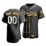 Camiseta Beisbol Hombre Atlanta Braves Personalizada Golden Edition Autentico Negro Oro