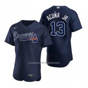 Camiseta Beisbol Hombre Atlanta Braves Ronald Acuna Jr. Golden Edition Autentico Negro Oro