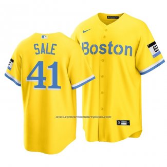 Camiseta Beisbol Hombre Boston Red Sox Chris Sale 2021 City Connect Replica Oro