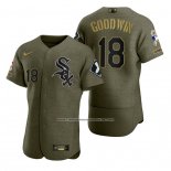 Camiseta Beisbol Hombre Chicago White Sox Brian Goodwin Camuflaje Digital Verde 2021 Salute To Service