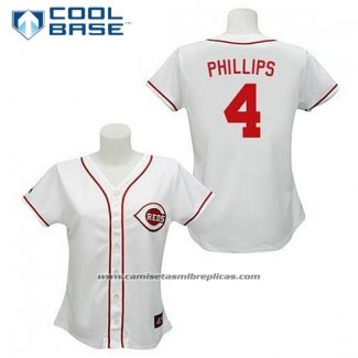 Camiseta Beisbol Hombre Cincinnati Reds Brandon Phillips 4 Blanco Cool Base