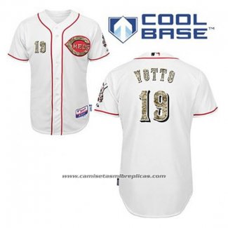 Camiseta Beisbol Hombre Cincinnati Reds Joey Votto 19 Blanco Usmc Cool Base