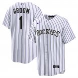 Camiseta Beisbol Hombre Colorado Rockies NO 1 Groom Primera Replica Blanco