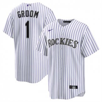 Camiseta Beisbol Hombre Colorado Rockies NO 1 Groom Primera Replica Blanco