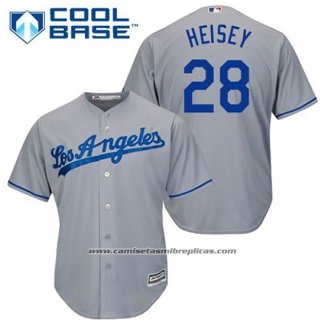 Camiseta Beisbol Hombre Los Angeles Dodgers Chris Heisey 28 Gris Cool Base