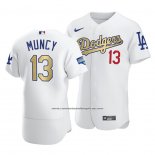 Camiseta Beisbol Hombre Los Angeles Dodgers Max Muncy 2021 Gold Program Patch Autentico Blanco