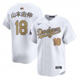Camiseta Beisbol Hombre Los Angeles Dodgers Yoshinobu Yamamoto Gold Collection Kanji Limited Blanco