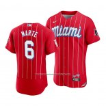 Camiseta Beisbol Hombre Miami Marlins Starling Marte 2021 City Connect Autentico Rojo