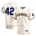 Camiseta Beisbol Hombre Milwaukee Brewers 2024 Jackie Robinson Day Primera Limited Crema