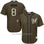 Camiseta Beisbol Hombre Milwaukee Brewers 8 Ryan Braun Verde Salute To Service