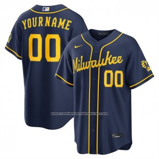 Camiseta Beisbol Hombre Milwaukee Brewers Alterno Stadium Personalizada Azul