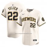 Camiseta Beisbol Hombre Milwaukee Brewers Christian Yelich Primera Limited Crema