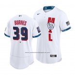Camiseta Beisbol Hombre Milwaukee Brewers Corbin Burnes 2021 All Star Autentico Blanco