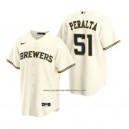 Camiseta Beisbol Hombre Milwaukee Brewers Freddy Peralta Replica Primera Crema