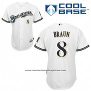 Camiseta Beisbol Hombre Milwaukee Brewers Ryan Braun 8 Blanco Primera Cool Base