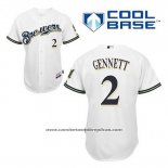 Camiseta Beisbol Hombre Milwaukee Brewers Scooter Gennett 2 Blanco Primera Cool Base