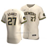 Camiseta Beisbol Hombre Milwaukee Brewers Willy Adames Autentico Alterno Crema