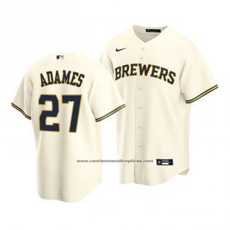 Camiseta Beisbol Hombre Milwaukee Brewers Willy Adames Replica Crema