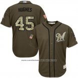 Camiseta Beisbol Hombre Minnesota Twins 45 Phil Hughes Verde Salute To Service