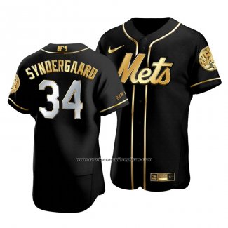 Camiseta Beisbol Hombre New York Mets Noah Syndergaard Golden Edition Autentico Negro