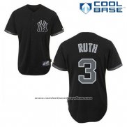 Camiseta Beisbol Hombre New York Yankees Babe Ruth 3 Negro Fashion Cool Base