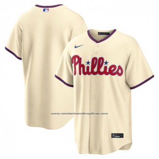 Camiseta Beisbol Hombre Philadelphia Phillies Alterno Replica Crema1