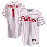 Camiseta Beisbol Hombre Philadelphia Phillies NO 1 Groom Primera Replica Blanco