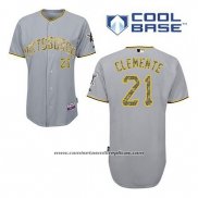 Camiseta Beisbol Hombre Pittsburgh Pirates Roberto Clemente 21 Gris Usmc Cool Base